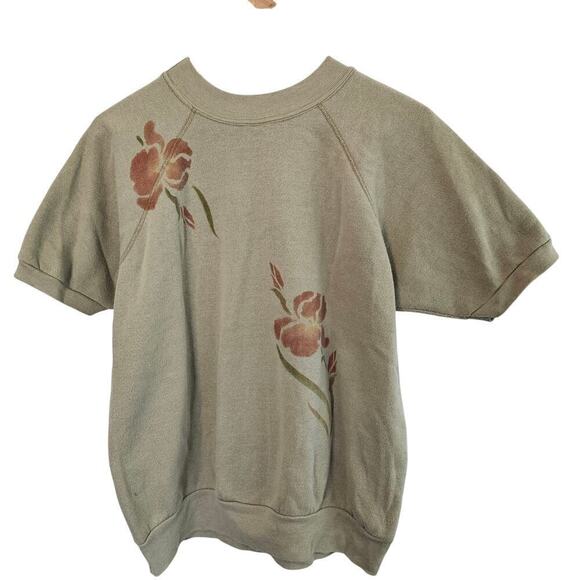 Vintage Boho Sweater Womens Large Tan 80s Glam Rock Retro Floral Cottage Casual - Picture 2 of 9